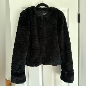 Zara TRF Collection Black Faux Fur Jacket Cropped Fluffy